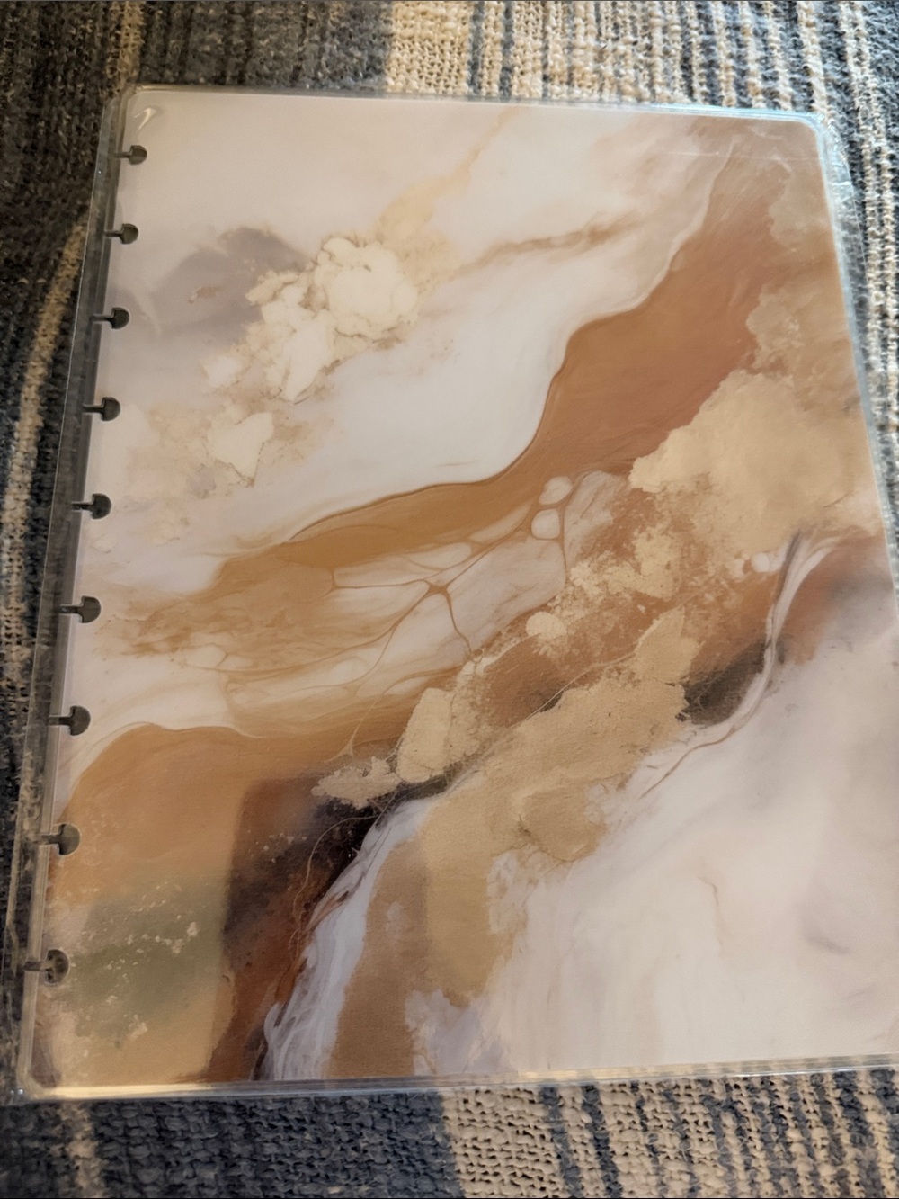 Marble-Print Notebook Cover in Tan and Cream Tones